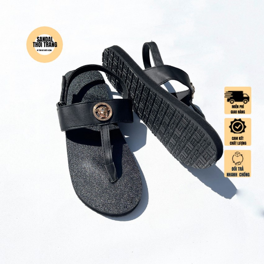 Dép quai hậu nữ nam, SANDALTHOITRANG Sandal nữ đi học, đi chơi màu đen full size 30-44 nam nữ