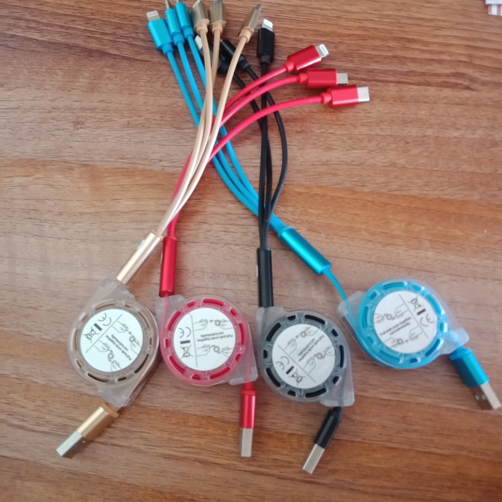 Cáp xạc dây rút 3 đầu đa năng - Dây sạc đa năng 3 đầu