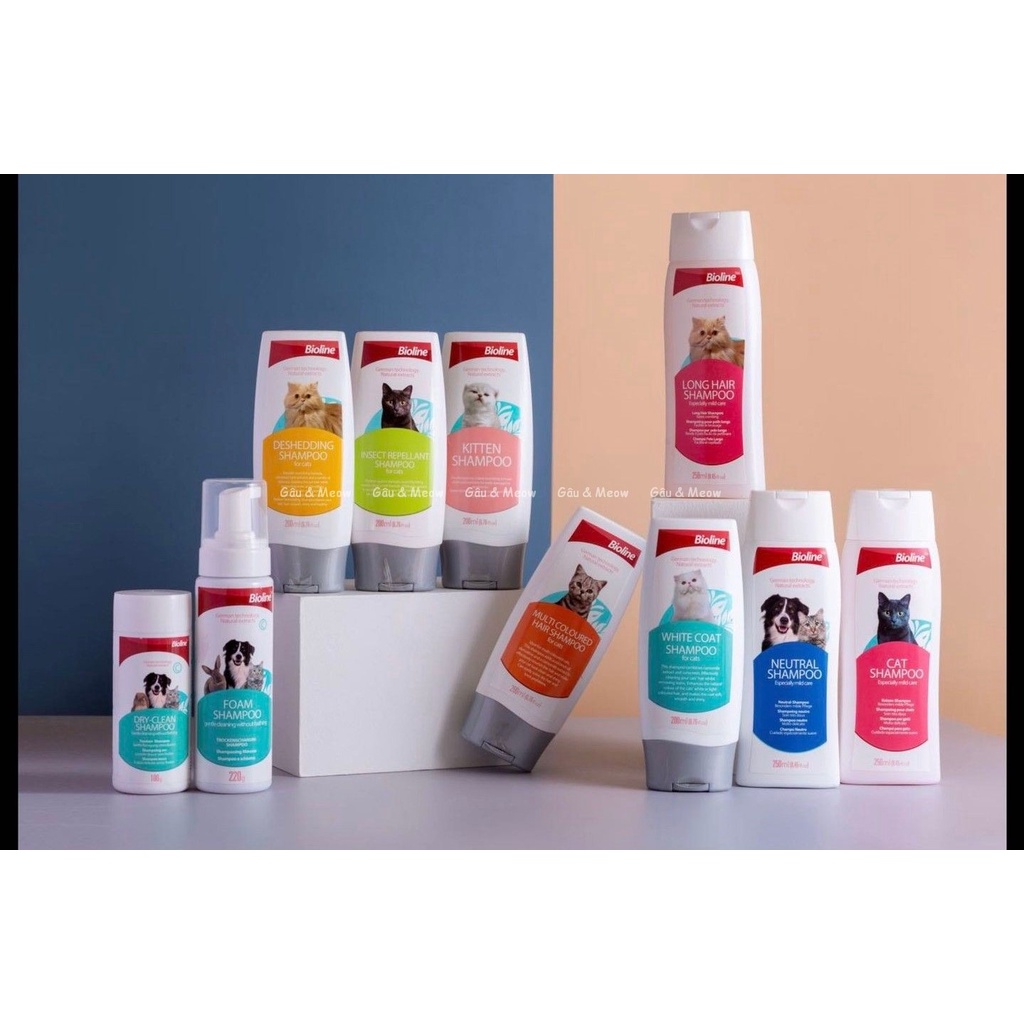 Bioline Cat shampoo Sữa tắm dầu tắm gội cho mèo dưỡng bóng sáng lông khử mùi - nhiều loại cho nhiều màu lông