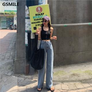 Quần jeans nữ ống rộng kiểu dáng đơn giản phong cách Hàn Quốc