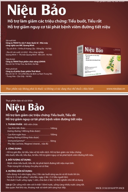 Niệu bảo - 20 viên - hỗ trợ làm giảm các triệu chứng tiểu buốt, tiểu rắt, tái phát bệnh viêm đường tiết niệu