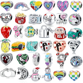 Vòng Tay Chuỗi Hạt Nhiều Màu Sắc Mặt Hình Trái Tim Màu Bạc Thời Trang Cho Nam Và Nữ