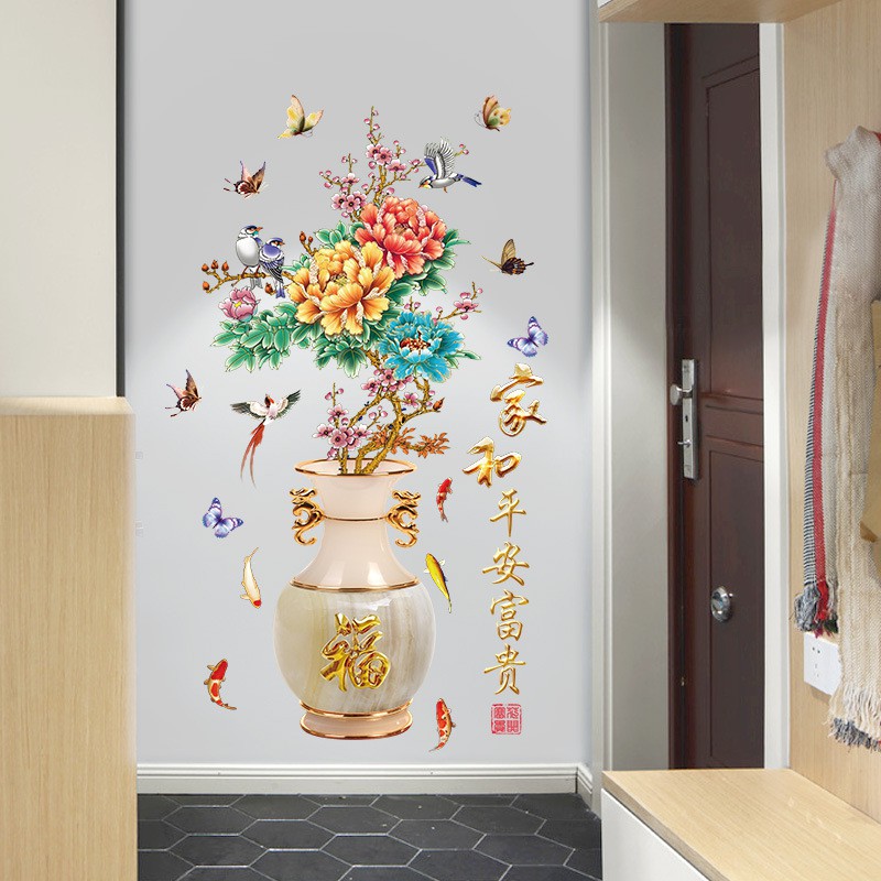 [Size lớn] Decal dán tường - Giấy dán tường - Lọ Hoa Đào phú quí - flowerdecal - SK2019AB | BigBuy360 - bigbuy360.vn