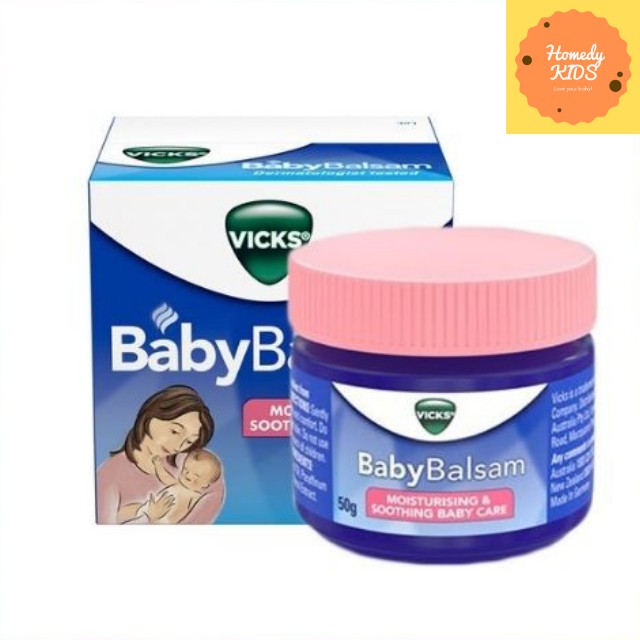 Dầu Ấm Ngực Vick Baby Balsam Giúp Trẻ Giảm Ho, Chống Ngạt, Chống Cảm, Giữ Nhiệt Hũ 50g, Chuẩn Úc