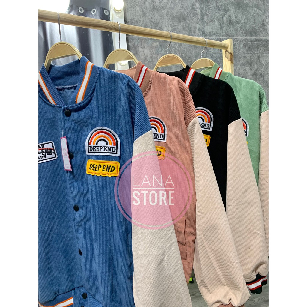 [Ảnh Thật] Áo Khoác Bomber Nhung Gân Phối Màu Cực Xinh Cầu Vòng