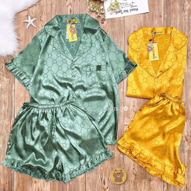 Đồ bộ pijama nữ vải lụa và gấm hãng BOO BOO freesize 40kg đến 58kg tay ngắn mặc nhà