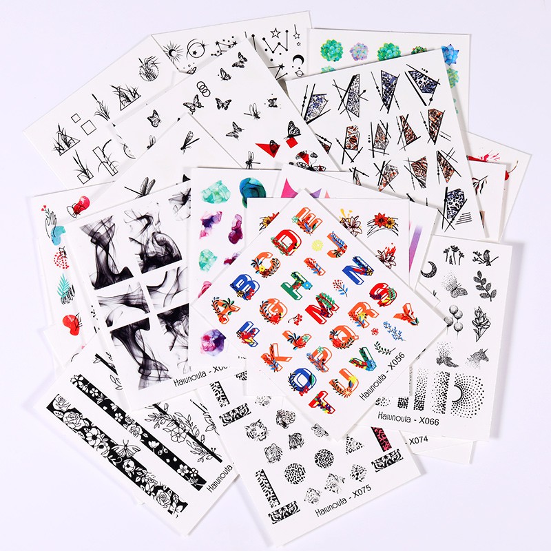 UR SUGAR 1 Tờ Miếng Dán Trang Trí Móng Tay Nghệ Thuật DIY Họa Tiết Đường Kẻ/Hoa Lá/Trái Tim/Hình Học