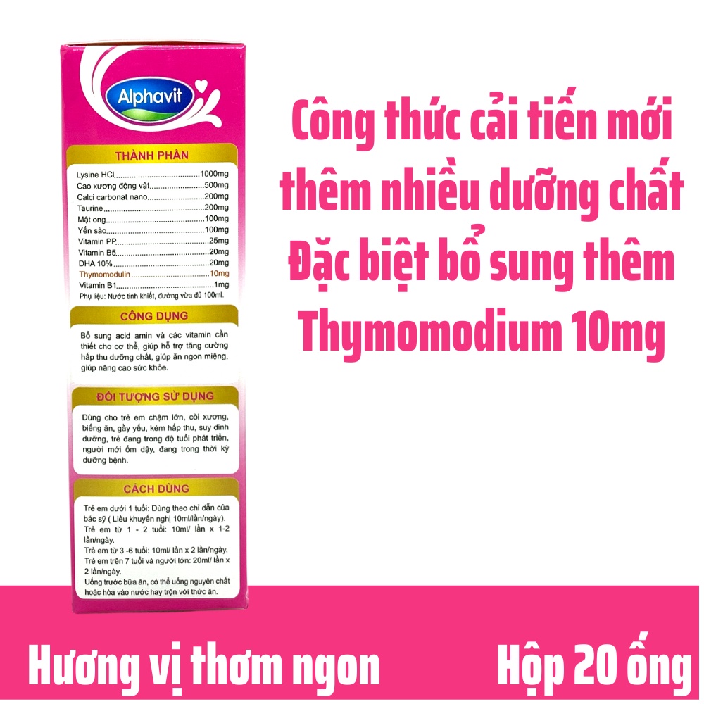 ALPHAVIT ĂN NGON NGỦ TỐT - SIRO ĂN NGON NGỦ TỐT CHO BÉ - HỘP 20 ỐNG NHỰA BẺ