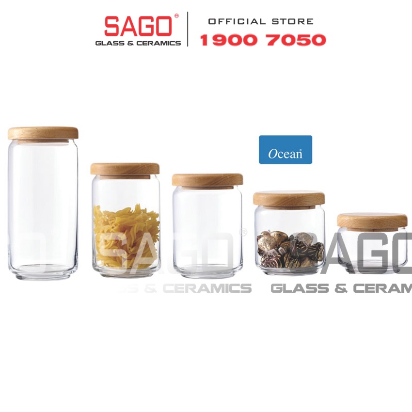 Hũ Thủy Tinh Ocean Pop Jar Wooden Lid Cao cấp