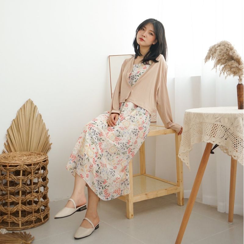 Long Cami Dress Kem Hoa Lá