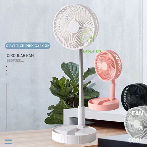 Quạt Tích Điện Kéo Cao 1M, Quạt Sạc Điện Gấp Gọn Chiều Cao Linh Hoạt Từ 36cm - 1m Có 3 Chế Độ Gió