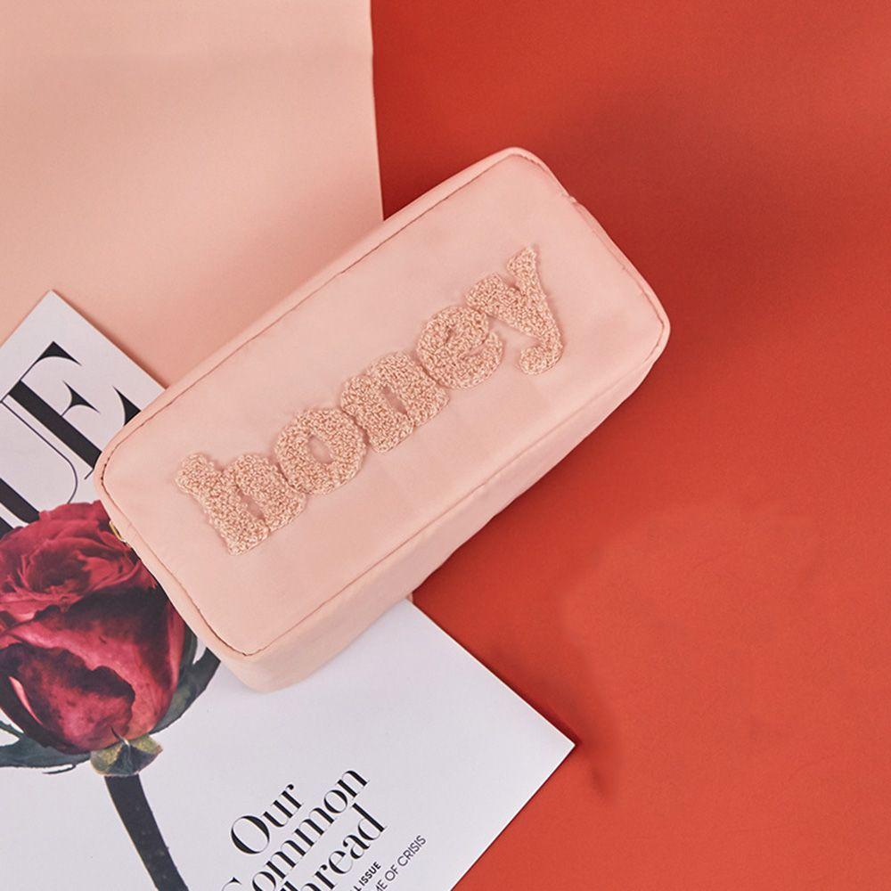 Túi Đựng Mỹ Phẩm Thêu Chữ Chất Liệu Nylon Tiện Dụng Mang Theo Du Lịch