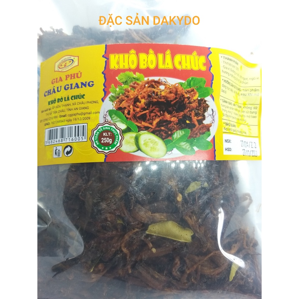 Khô bò lá chúc Châu Giang, 500g, thương hiệu đặc sản Dakydo (An Giang), ăn là ghiền.