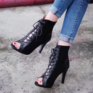 Order T9 Giày nhảy cao gót chiến binh la mã dây buộc rút 9,5cm high heel