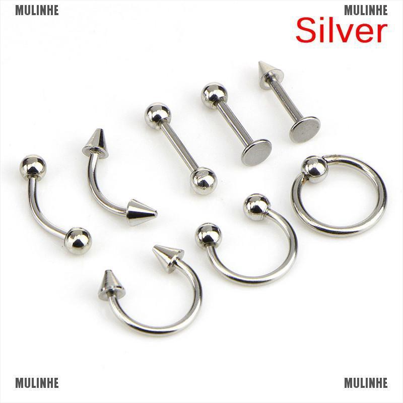 Set 8 Khuyên Đeo Mũi / Chân Mày / Tai / Mũi Bằng Thép Không Gỉ 16G
