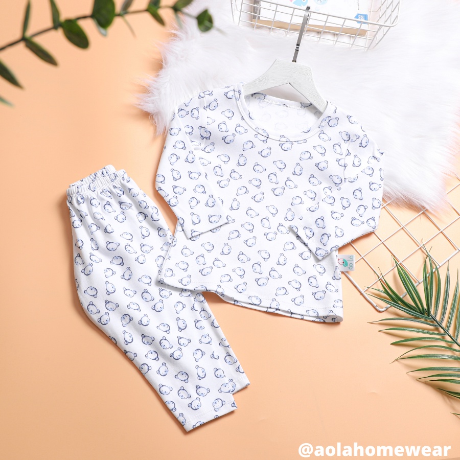 Bộ dài tay cho bé trai bé gái thun cotton, pijama cho bé mặc ngủ Áo Lá Homewear BCD22