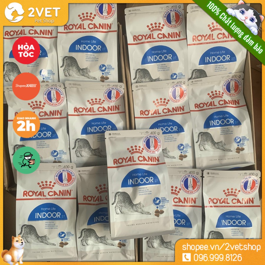 Đồ Ăn Cho Mèo Trưởng Thành - Hạt Khô Dinh Dưỡng Royal Canin Indoor Cao Cấp Cho Mèo Từ 1-7 Tuổi - Trọng Lượng 400G