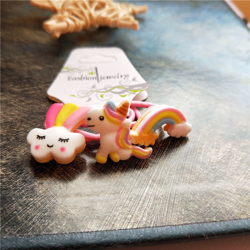 Set 3 dây buộc tóc co giãn hình kỳ lân / cầu vồng / đám mây / hoạt hình xinh xắn đáng yêu cho bé