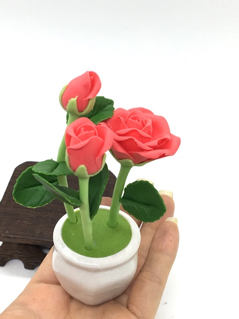 Hoa hồng mini đất sét Thái trang trí bàn