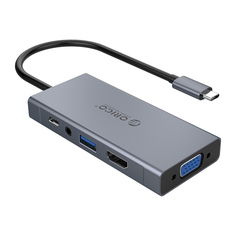 Hub USB Type-C 5 Cổng HDMI 4K 30Hz/ VGA 1920 *1080P 60Hz/ PD 60W Max/ AUDIO/ USB 3.0 ORICO MC-U501P-GY - Hàng Chính Hãng