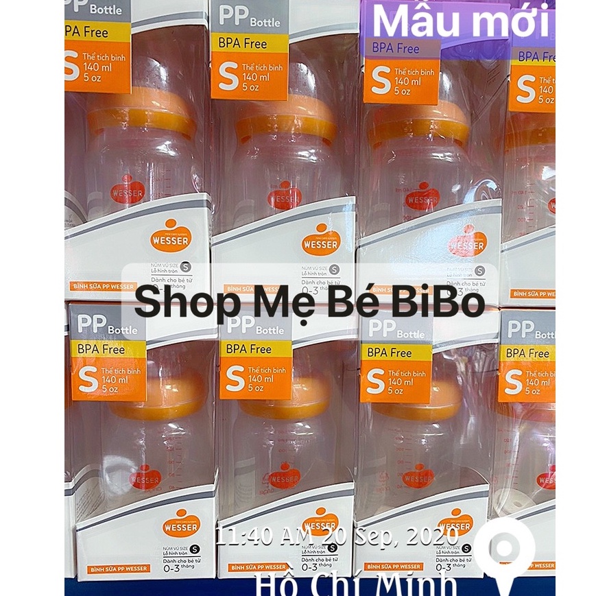 [Mẫu mới] Bình Sữa Wesser Cổ Nhỏ 140 ml, Bình Sữa Cho Bé Bú