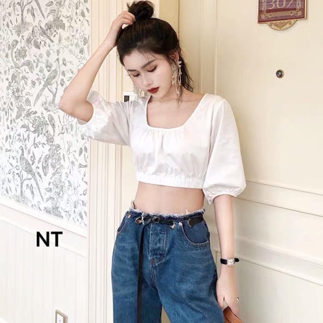Áo crop tay lỡ chất thô lụa mềm