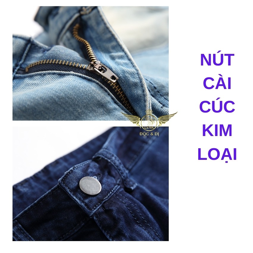 Quần jean nam rách vá gối đẹp độc lạ LEVAMEN chất liệu vải bò jeans co giãn 4 chiều rocker nhăn gối vân hình sao QJ016 | BigBuy360 - bigbuy360.vn