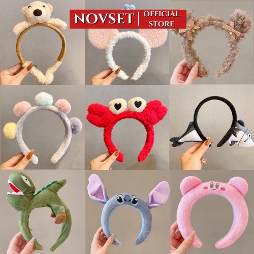 Băng đô rửa mặt bờm cài tóc turban dễ thương cute tai thỏ mèo tuần lộc gấu vải nhung nơ cho bé gái nam nữ