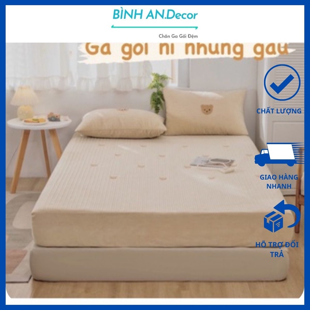 Set ga gối nỉ nhung Gấu Trần bông cao cấp loại 1, phiên bản dành cho mùa đông