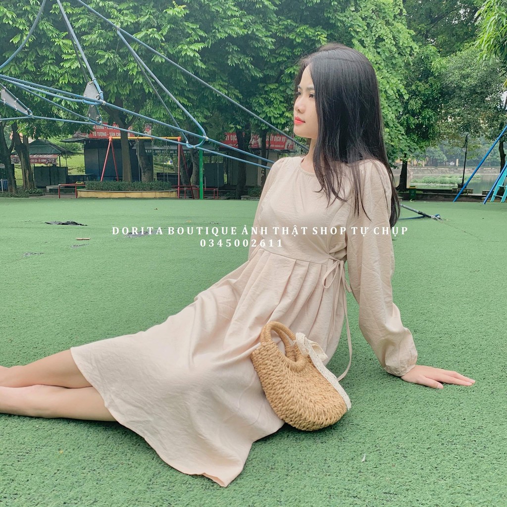 Váy babydoll trắng dài tay, Đầm ulzzang tiêu thư, Váy đũi trơn - Dorita Boutique