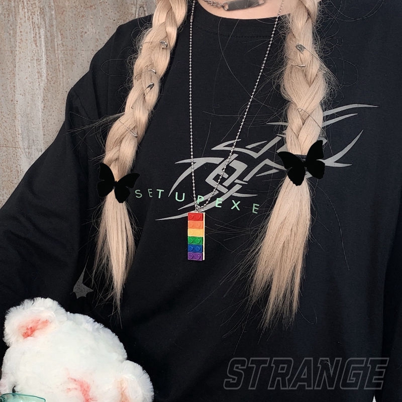 Dây Chuyền Thiết Kế Hình Khối Màu Cầu Vồng Nhỏ Phong Cách Hip Hop