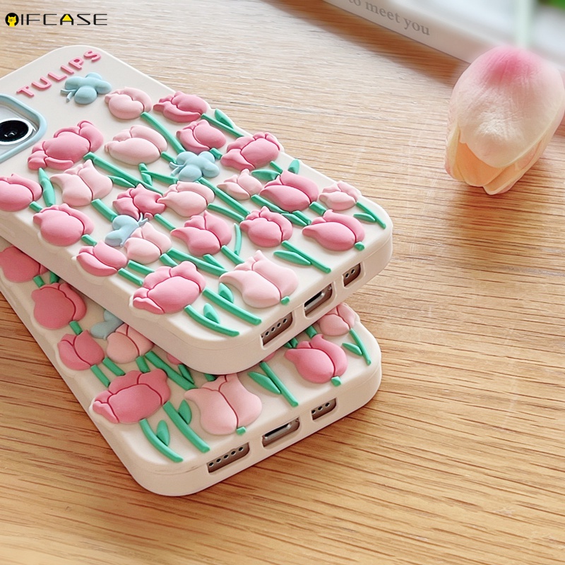 Ốp Điện Thoại Silicone Mềm Họa Tiết Hoa Tulip 3D Đơn Giản Cho iPhone 14 Plus 14 Pro Max