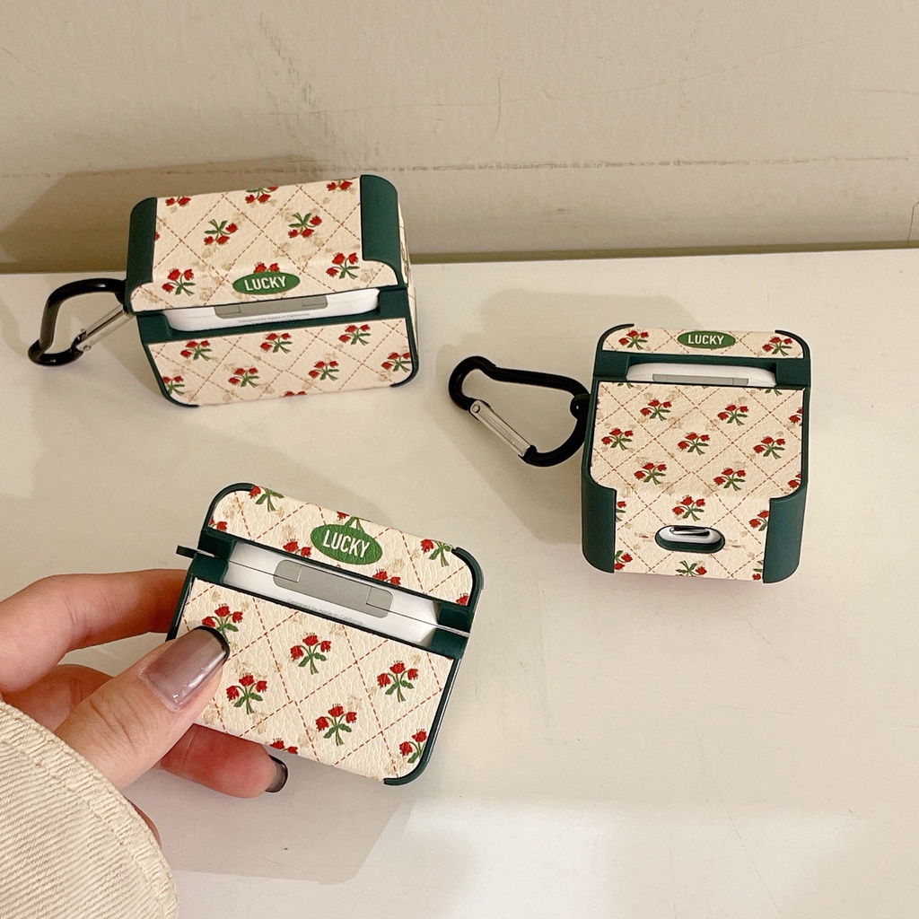 Vỏ Bảo Vệ Hộp Sạc Tai Nghe AirPods3 AirPods3 Họa Tiết Caro Đỏ Phối Hoa Hồng Xinh Xắn Cho AirPods3 Ốp