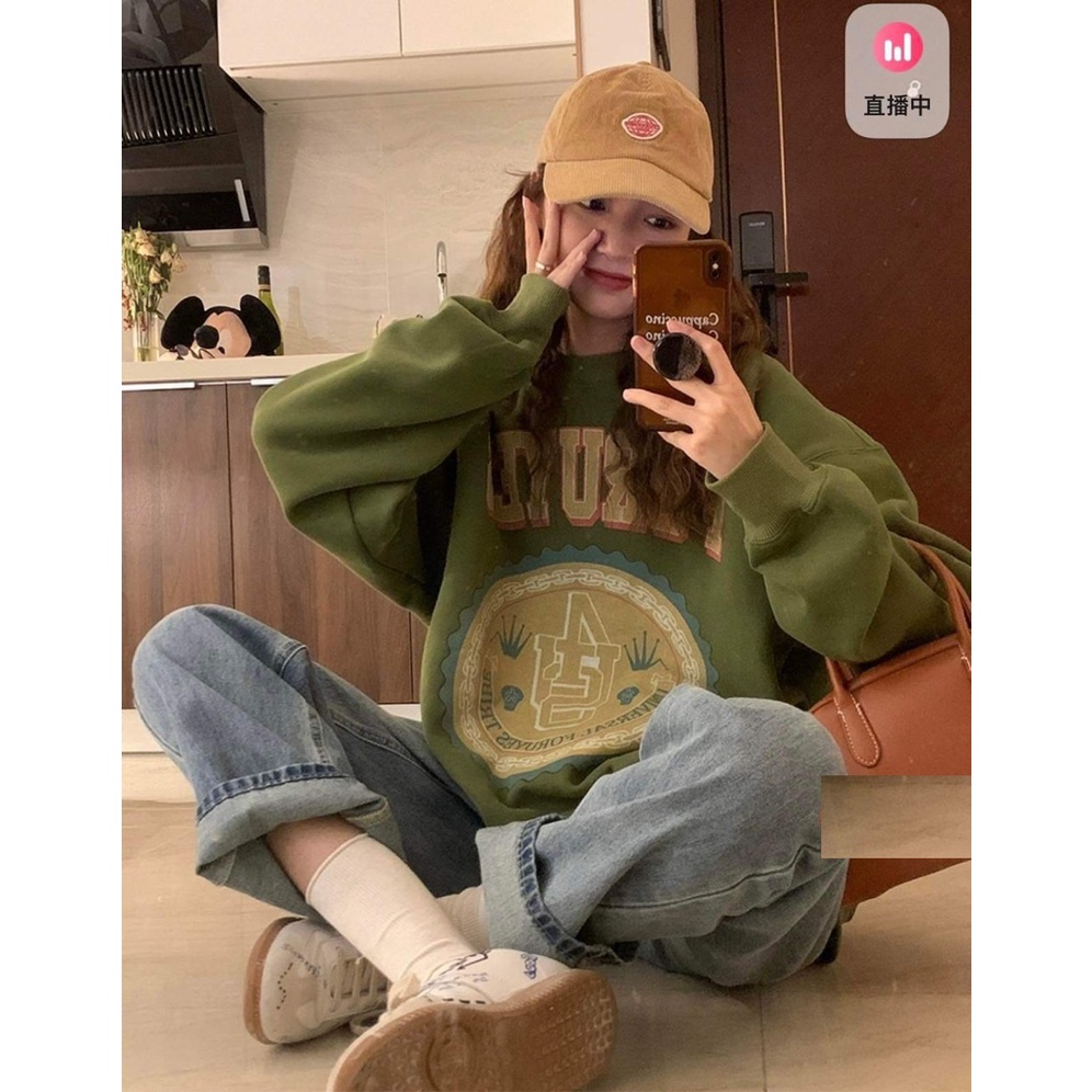 Áo Sweater Nỉ Ngoại Rêu Foruyes 4us PEONYB Unisex [FREESHIP] Thun kiểu form rộng tay bồng dài in chữ vintage hàn quốc