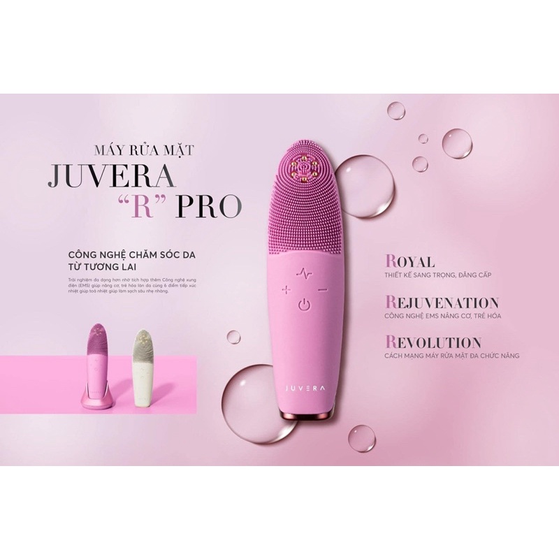 Máy rửa mặt juvera pro R (Bảo hành 1 đổi 1) Tặng mask (Màu nude, màu hồng tím)