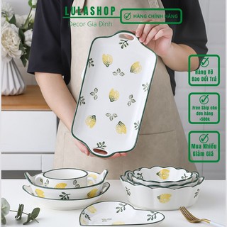 Bộ bát đĩa gốm sứ họa tiết Chanh Xanh