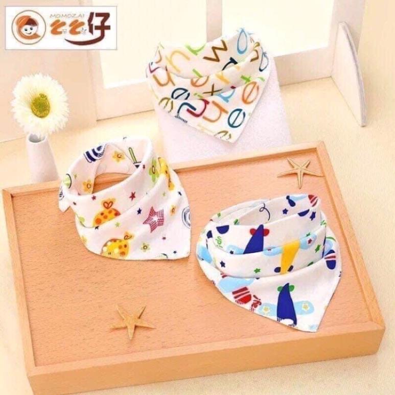 Khăn yếm tam giác chất liệu cotton siêu mềm không xù lông 2 lớp có cúc bấm cho bé