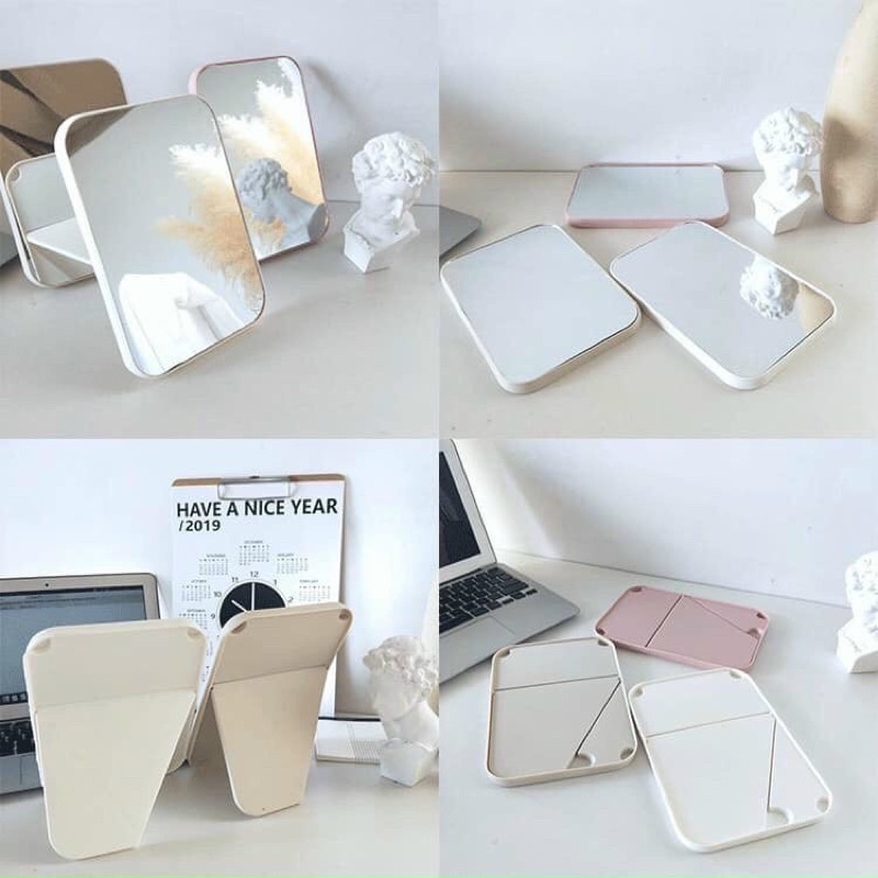 Gương Trang Điểm Để Bàn Vuông Trơn Gấp Gọn Tiện Lợi