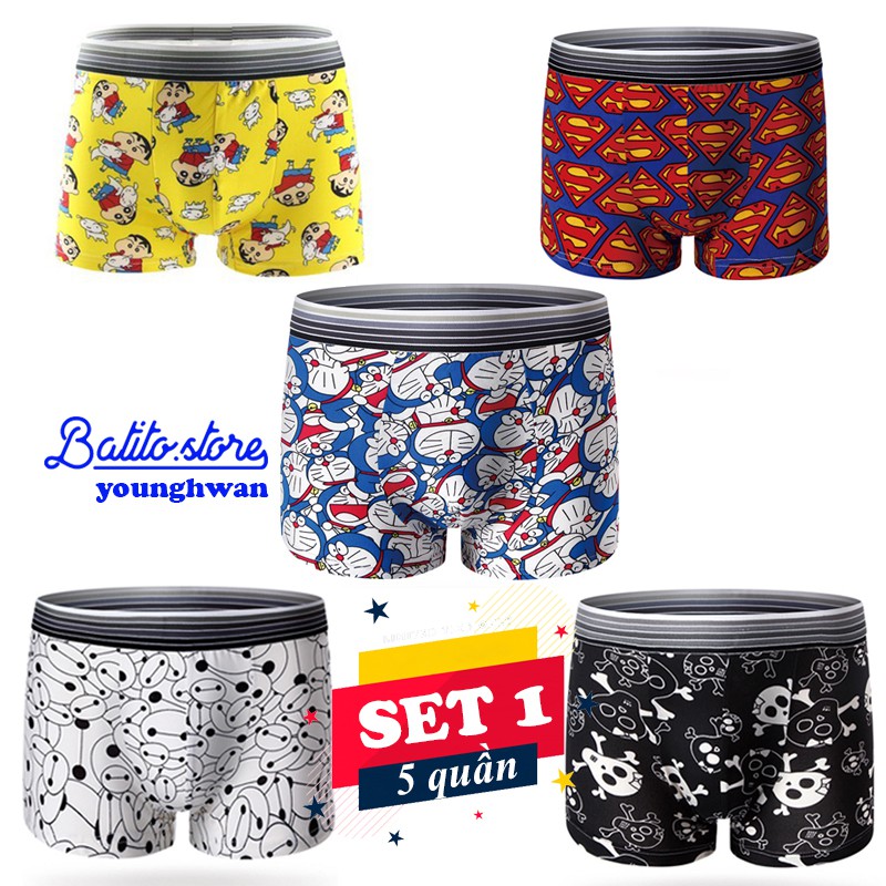 Combo 5 quần sịp quần lót nam cao cấp hoạt hình siêu nhân, doremon cute dễ thương