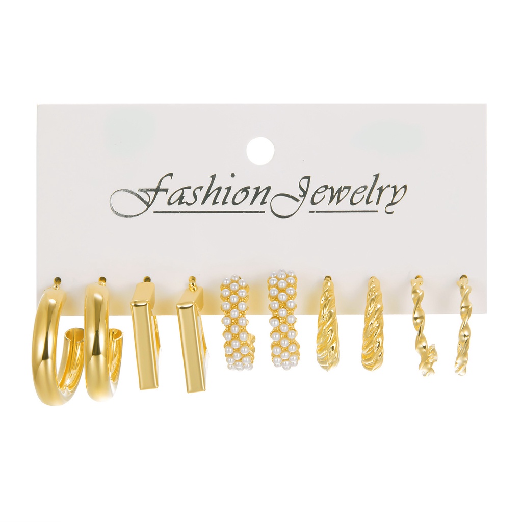 Set 5 Khuyên Tai Hình Học Đính Ngọc Trai Acrylic Đơn Giản Sáng Tạo