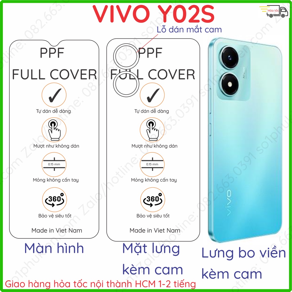 Dán PPF Vivo Y16 / Y02S / Y01 loại trong, nhám dành cho màn hình, mặt lưng, full viền