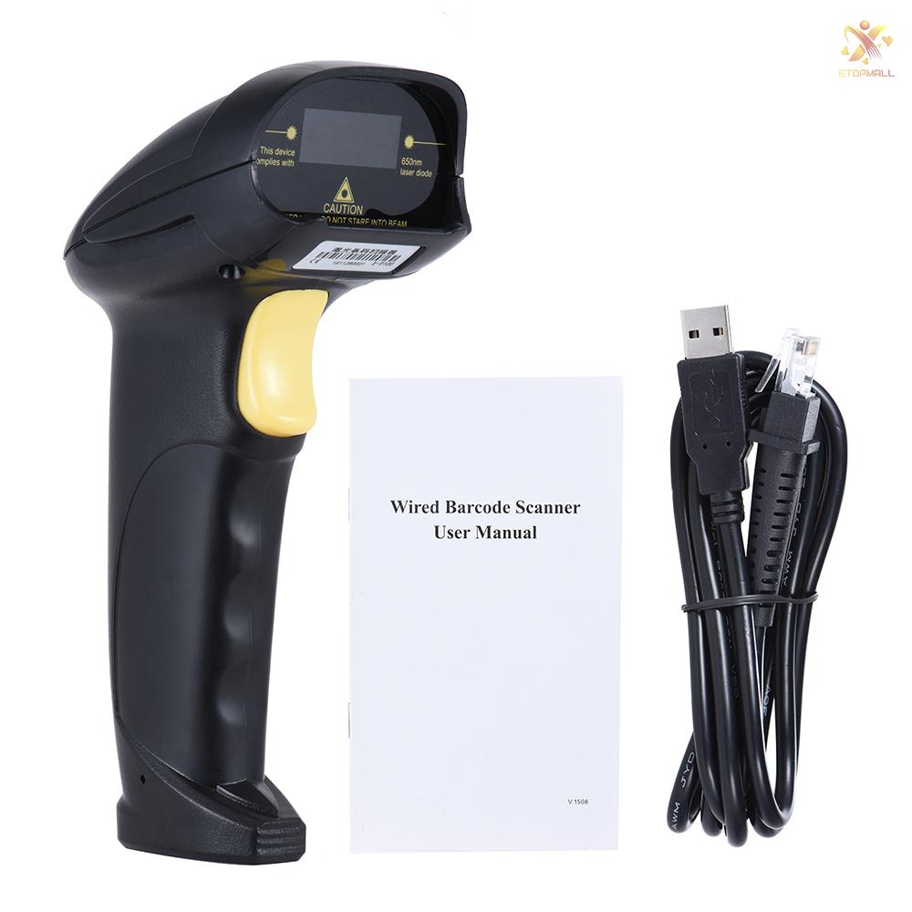 ET Aibecy Wired Automatic Handheld Barcode Scanner Reader USB2.0 Wired for Supermarket Library Express Company Retail Store Warehouse Black