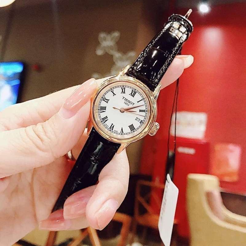 Đồng Hồ Nữ Tissot T0852103601300 nữ mặt tròn dây da nâu tối viền vàng hồng (Size 29mm)