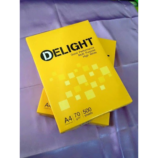 Giấy in văn phòng A4 Delight cao cấp ĐL 70g (500 tờ), giấy vàng