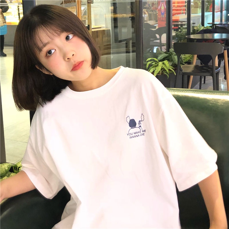 Short sleeve female students Korean loose ins college style BF junior high school girls half sleeve T-shirt summer girls social top fashion