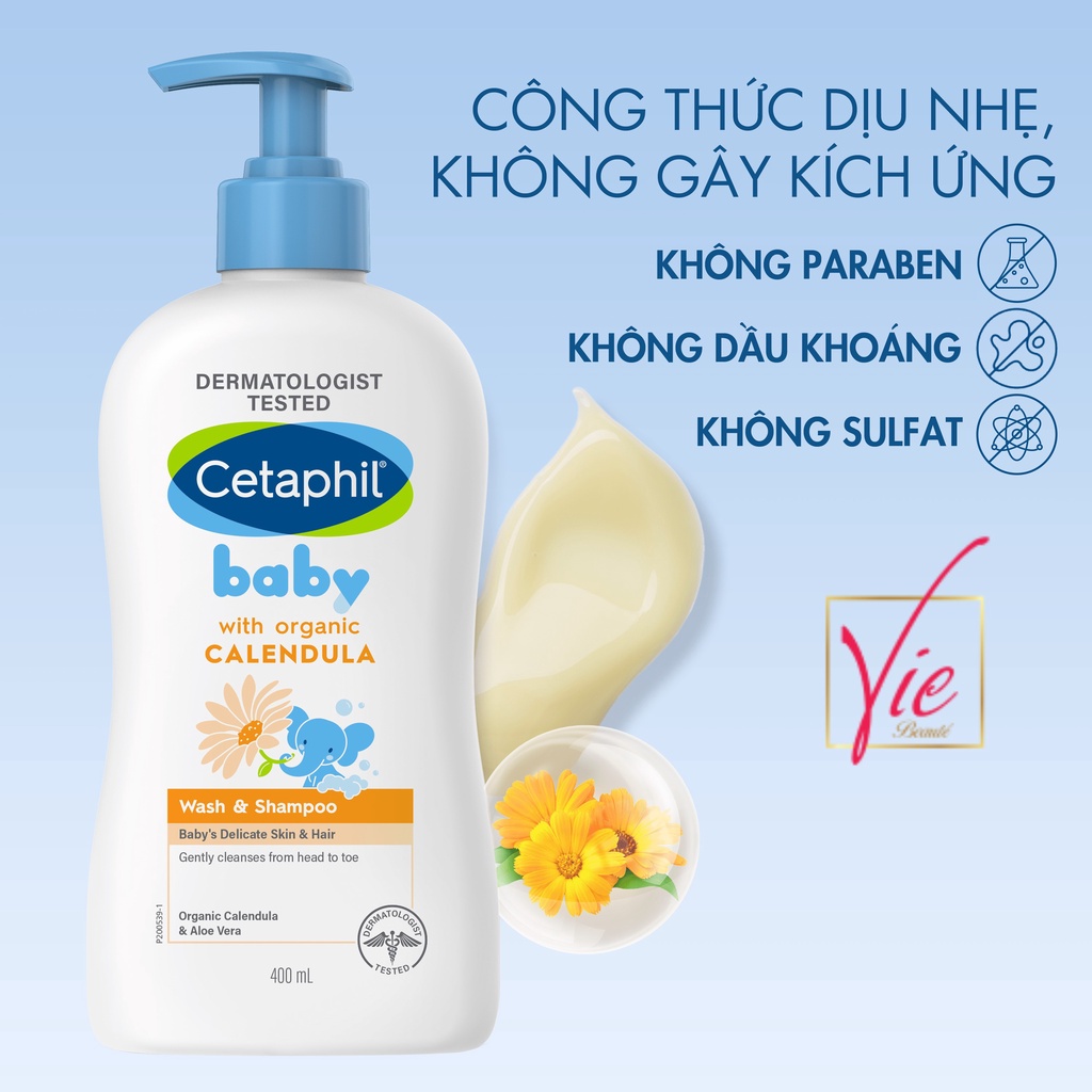 Cetaphil Tắm Gội Hữu Cơ Organic - Sữa Tắm Gội 2 In 1 Cetaphil Baby Wash &amp; Shampoo With Organic Calendula