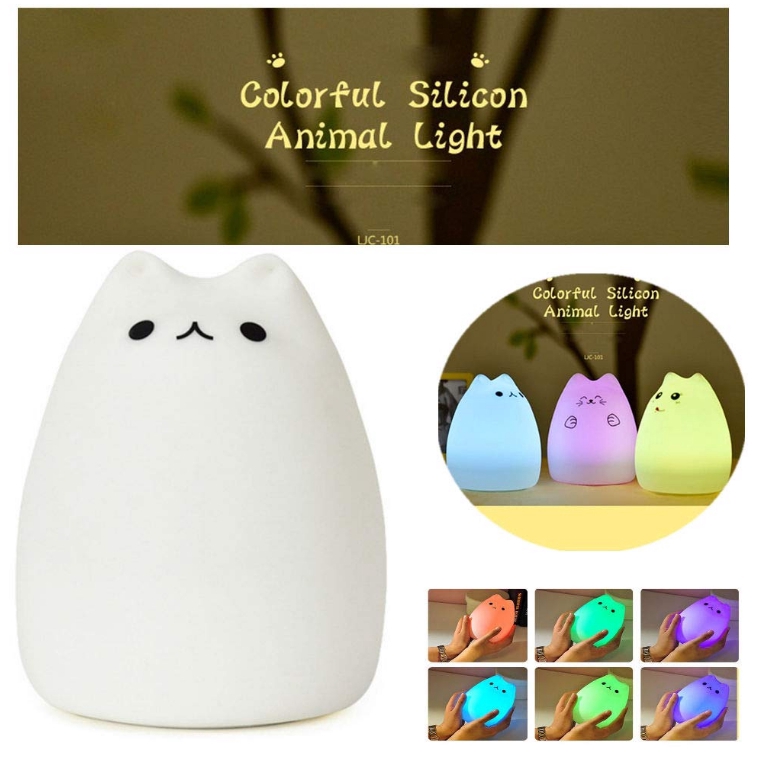 Cute Cat Baby Kids Room Lamp Decor Nursery Lamp Silicone LED Night Light Gifts