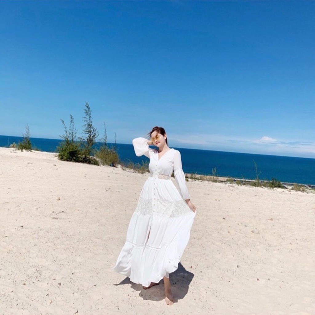 [Mã WAMT2405 giảm 10K đơn 0K] Đầm maxi công chúa FREESHIP - HÀNG CAO CẤP trắng phối ren XUKA-DRESS,đi biển siêu đẹp.