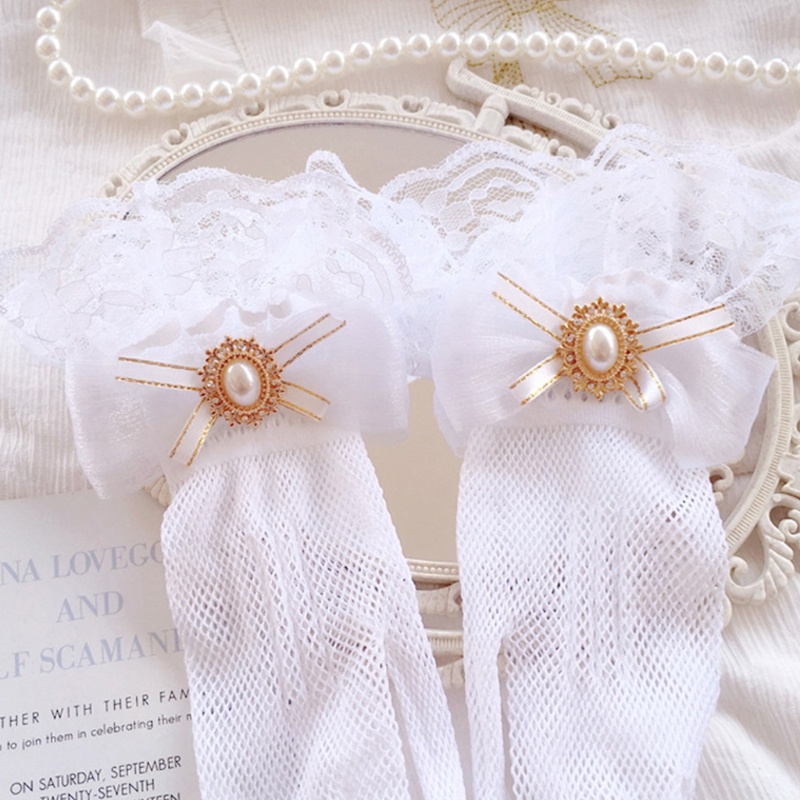 Găng Tay Lưới Phối Ren Và Nơ Đính Ngọc Trai Hóa Trang Nhân Vật Nữ Anime