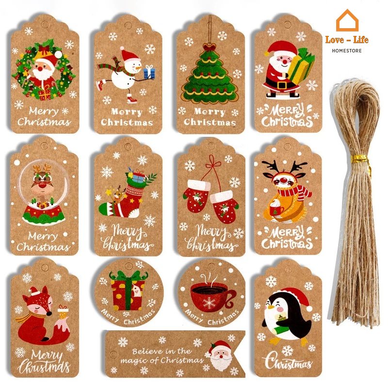 Set 50 Thẻ Giấy Họa Tiết Giáng Sinh Dễ Thương Dùng Để Trang Trí Quà